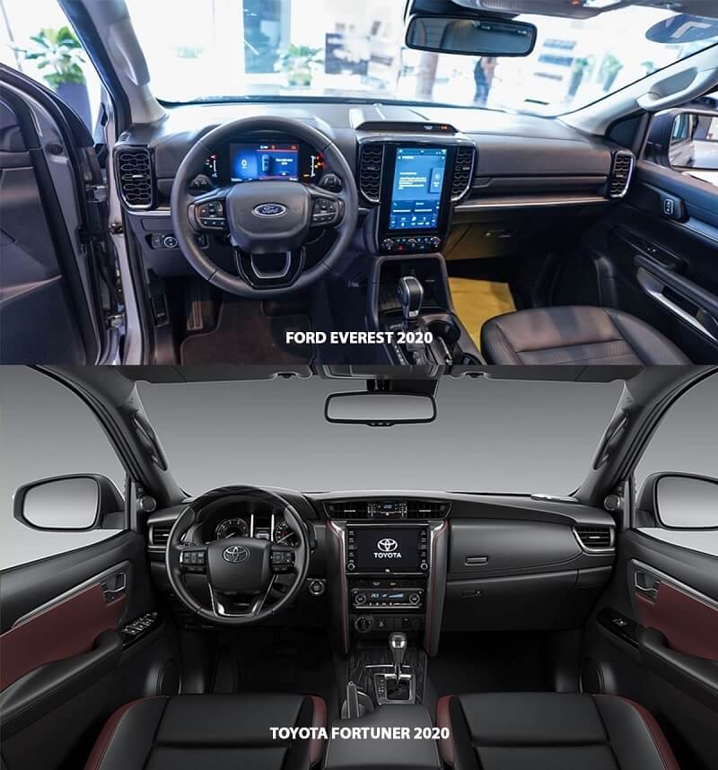 So sánh xe Ford Everest và Fortuner qua nội thất