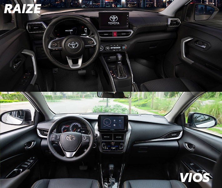 So sánh Toyota Raize và Toyota Vios qua nội thất
